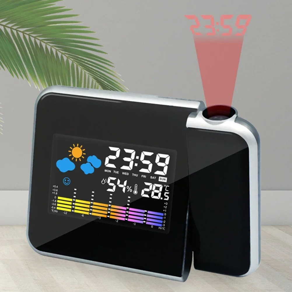 Modern Electronics Gadgets - LED回転投影目覚まし時計カラースクリーンデジタルディスプレイホームデスクトップ装飾電子時計