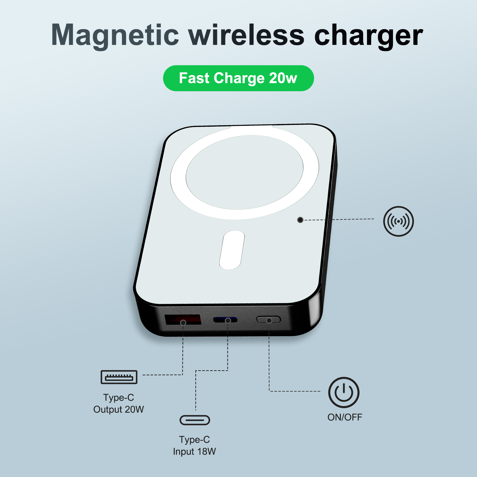 磁気ワイヤレスポータブル充電器パワーバンク 10000mAh - Magnetic Charging Cable のレビューと価格