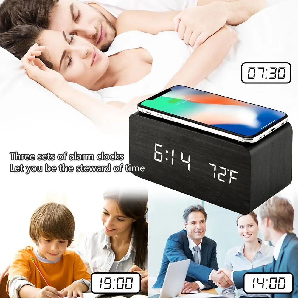 目覚まし時計 LED デジタル木製 USB/AAA 電源テー - Modern Electronics Gadgets のレビューと価格