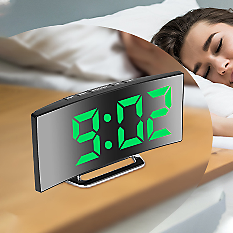 LED デジタル目覚まし時計曲面スクリーンミラー静音電子時計 - Modern Electronics Gadgets のレビューと価格