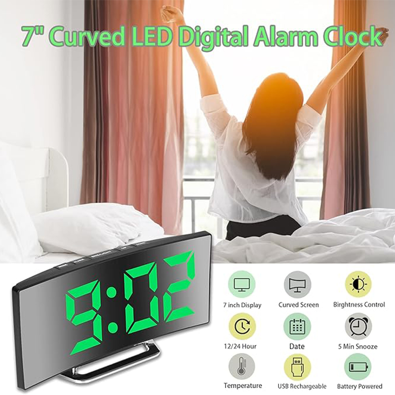 LED デジタル目覚まし時計曲面スクリーンミラー静音電子時計 - Modern Electronics Gadgets のレビューと価格